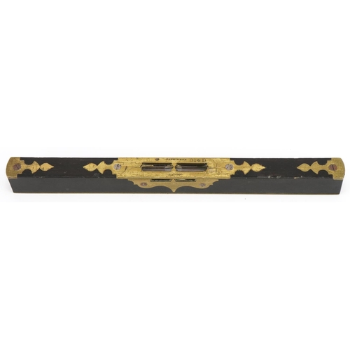 289 - Victorian rosewood and brass spirit level by Mathieson of Glasgow numbered 014, 25.5cm in length