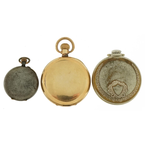 2573 - Three pocket watches comprising two gentlemen's open face pocket watches and a ladies gun metal pock... 