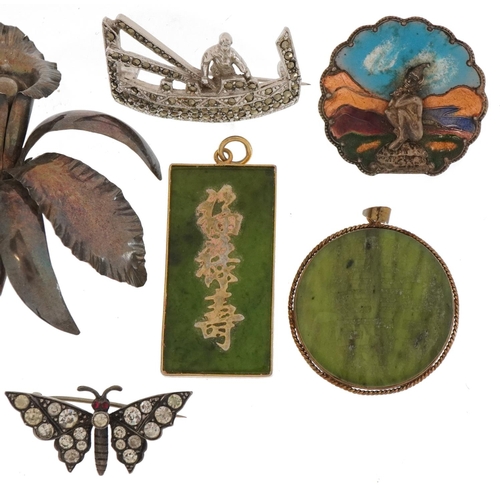 2584 - Antique and later silver and white metal jewellery including an enamelled imp brooch, marcasite broo... 