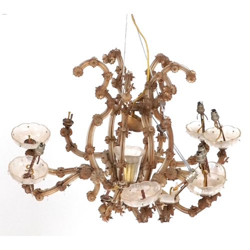 1141 - Bohemian brass and glass twelve branch chandelier, 47cm high