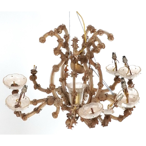 1141 - Bohemian brass and glass twelve branch chandelier, 47cm high