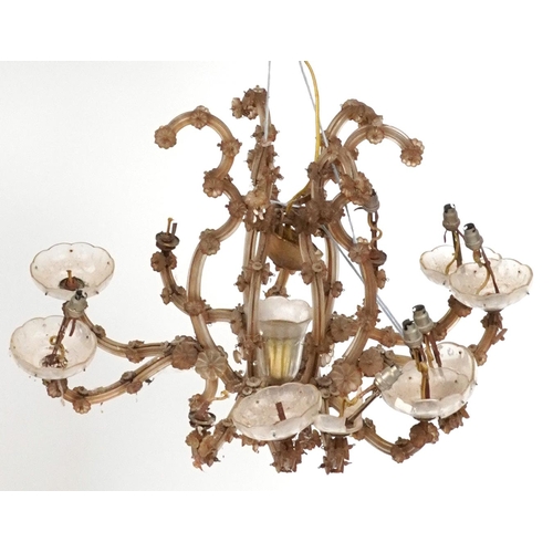 1141 - Bohemian brass and glass twelve branch chandelier, 47cm high