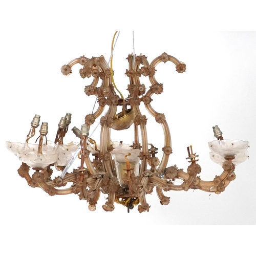 1141 - Bohemian brass and glass twelve branch chandelier, 47cm high