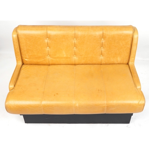 1108 - Mustard leather two seater boudoir bench, 120cm wide