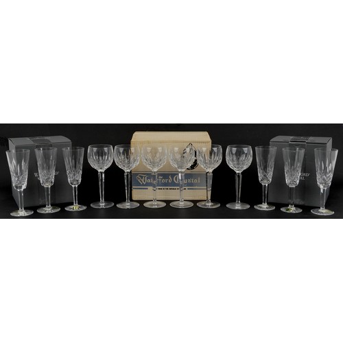 1294 - Set of six Waterford Crystal Colleen hock glasses and a set of four Lismore Champagne flutes with bo... 