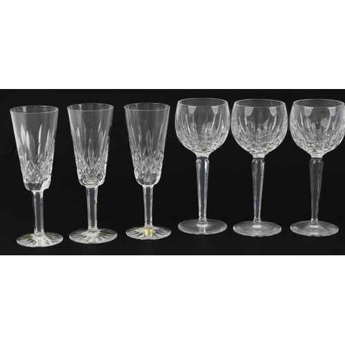 1294 - Set of six Waterford Crystal Colleen hock glasses and a set of four Lismore Champagne flutes with bo... 