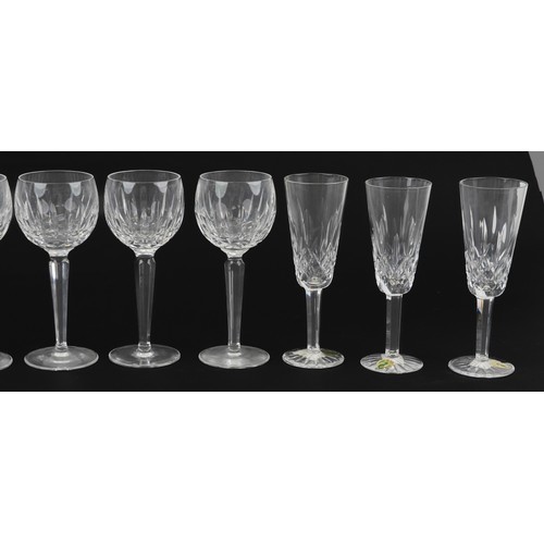 1294 - Set of six Waterford Crystal Colleen hock glasses and a set of four Lismore Champagne flutes with bo... 