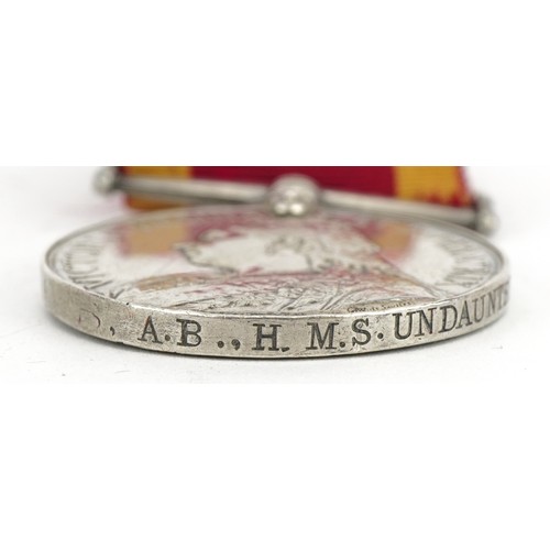 555 - Victorian British military China War medal indistinctly inscribed .....A.B,H.M.S.UNDAUNTED.