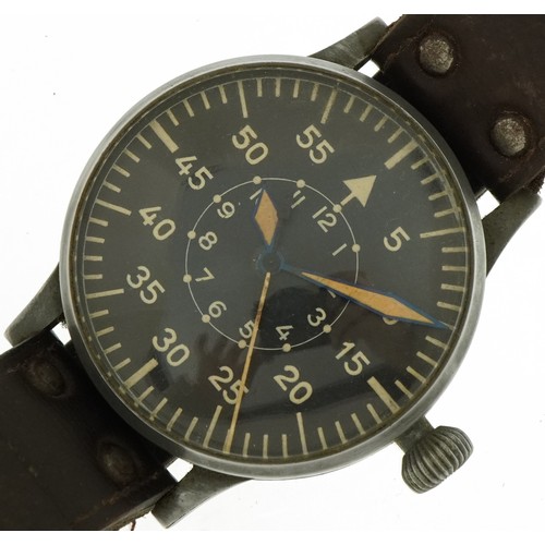 615 - Laco, Germany military World War II aviation navigators wristwatch, engraved to H4136 FL23883, with ...