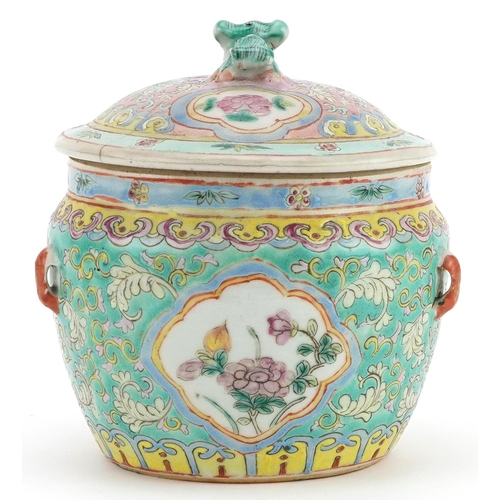 458 - Chinese Peranakan Nyonya Straits porcelain kamcheng hand painted with flowers amongst scrolling foli... 