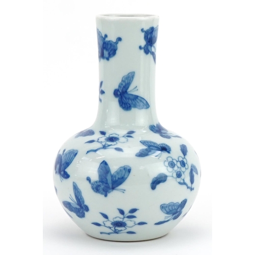 677 - Chinese blue and white porcelain vase hand painted with butterflies amongst flowers, four figure cha... 