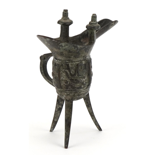 2647 - Chinese archaic style patinated bronze wine vessel, 15.5cm high