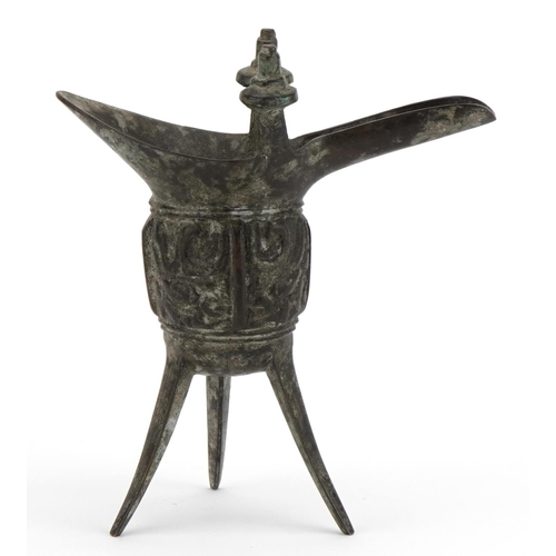 2647 - Chinese archaic style patinated bronze wine vessel, 15.5cm high