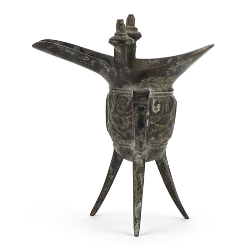 2647 - Chinese archaic style patinated bronze wine vessel, 15.5cm high