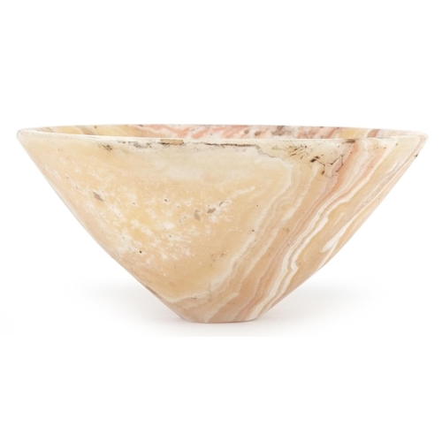 2709 - Egyptian style alabaster bowl of tapering form, 16cm in diameter