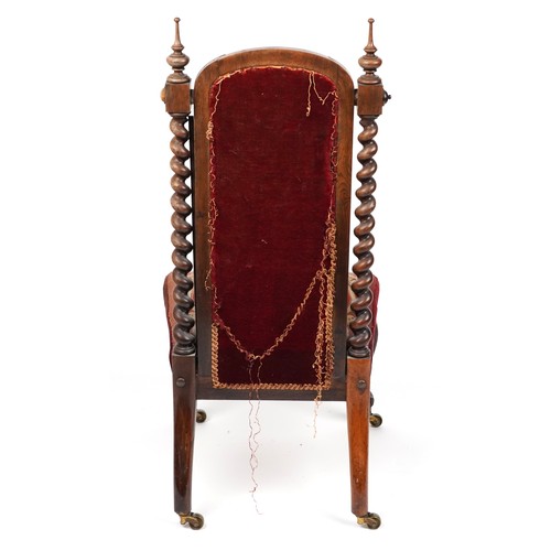 1034 - Victorian barley twist rosewood prie dieu chair with needlepoint upholstery, 109cm High