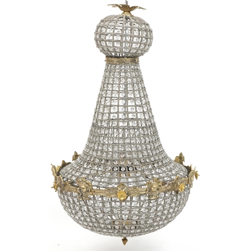 2203 - Large ornate chandelier with gilt metal mounts, 95cm high