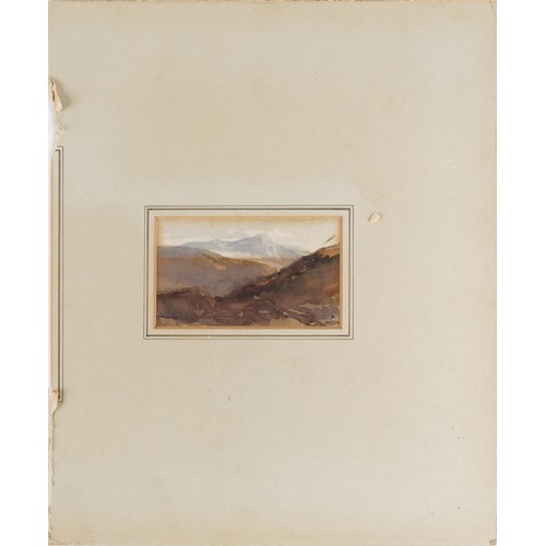 3242 - Moored boats, Highland loch and mountains, set of three 19th century watercolours on card mounted as... 