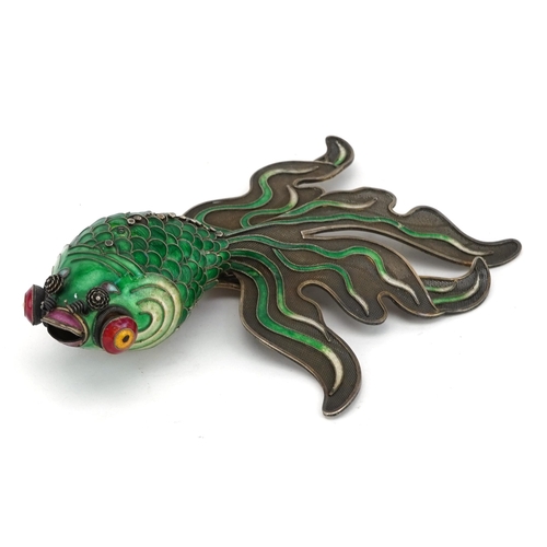 Large Chinese silver gilt and enamel articulated goldfish, 16cm in length, 89.8g