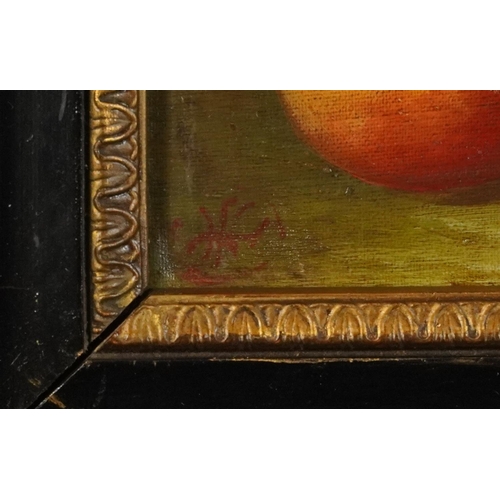 3065A - Still life fruit and vessels, Old Master style oil on board, mounted and framed, 54.5cm x 44cm exclu... 