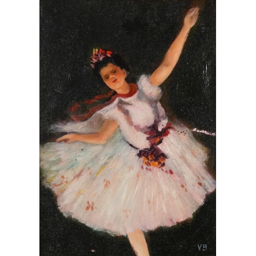 3090A - Manner of Vanessa Bell - Ballerina, Camden school oil on board, mounted and framed, 30cm x 21cm excl... 