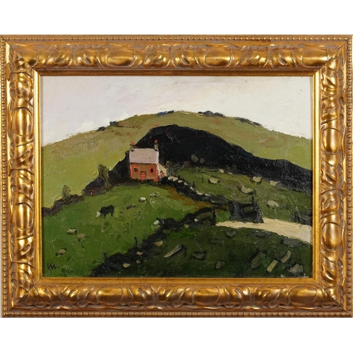 3115A - Manner of Kyffin Williams - Landscape with cottage, Welsh school oil on board, framed, 39cm x 29.5cm... 