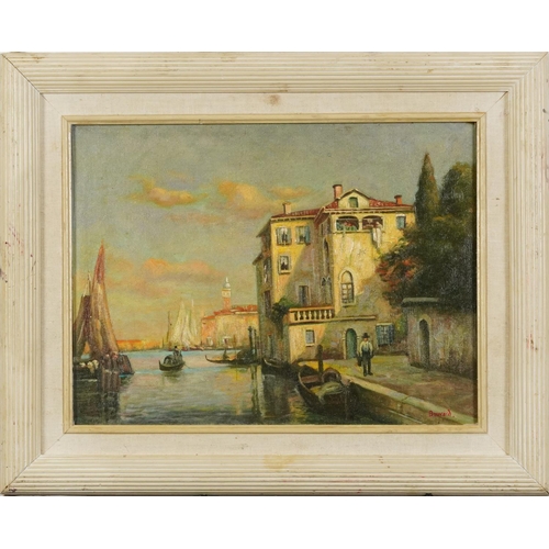 3125A - After Antione Bouvard - Venice, oil on board, mounted and framed, 39.5cm x 29.5cm excluding the moun... 