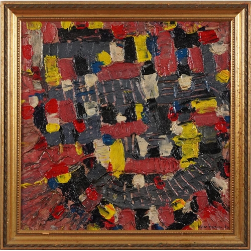 3155A - After Hans Hoffman - Abstract composition impasto oil on canvas, framed, 49.5cm x 49cm excluding the... 