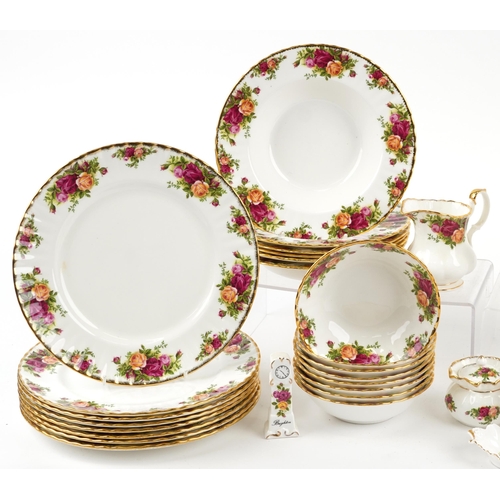 2314 - Royal Albert Old Country Roses dinner and teaware including coffee pot and teapot, the largest 26cm ... 