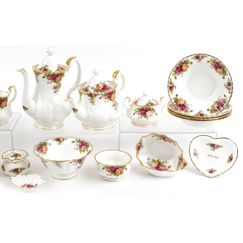 2314 - Royal Albert Old Country Roses dinner and teaware including coffee pot and teapot, the largest 26cm ... 