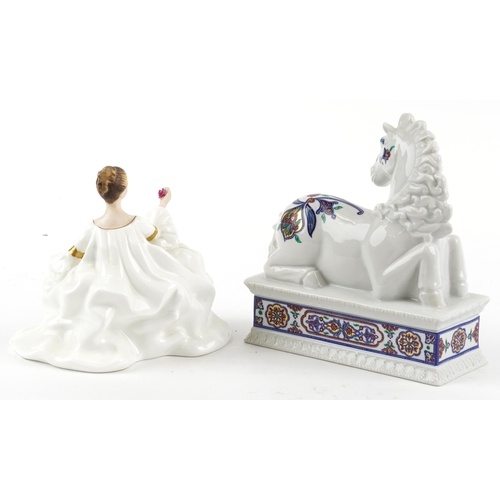 2269 - Elizabeth Arden Byzantium porcelain box and cover in the form of a horse and a Royal Doulton My Love... 