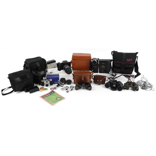 1062 - Vintage and later cameras and binoculars including Pentax SFXN, Dolland of London Standard 12 x 32 a... 