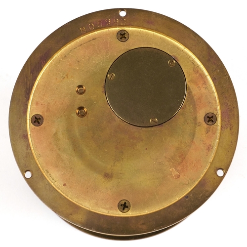 625 - Chelsea ship's bell brass bulkhead design wall clock with hardwood back and related paperwork, the b... 