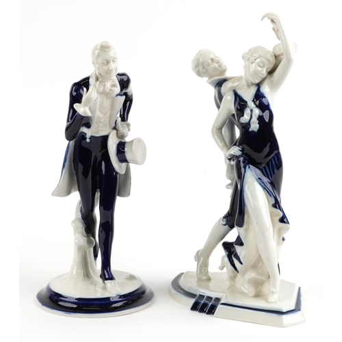 Royal Dux, two Czechoslovakian Art Nouveau figure groups including one of two salsa dancers numbered 3250 and 3890 to the bases, 30.5cm high