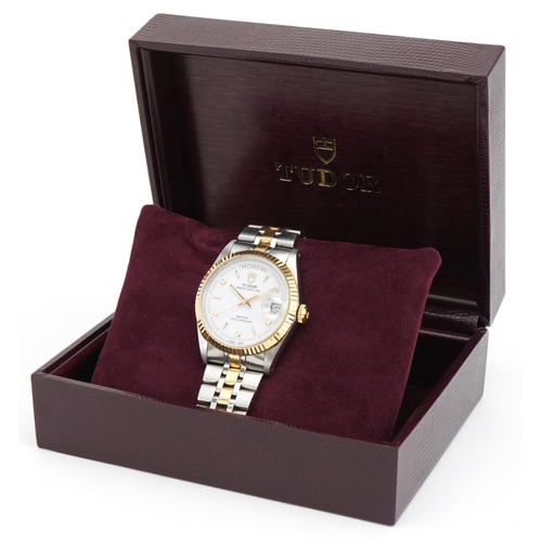 9 - Tudor, gentlemen's Tudor Prince day/date self winding wristwatch with box, 35.0mm in diameter