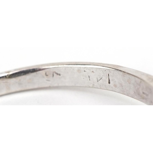 10 - White gold diamond five stone ring, indistinct marks, possibly 14k, the central diamond approximatel... 