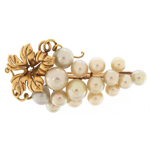 12 - 14ct gold Mikimoto pearl bunch of grapes brooch, 5.5cm high, 14.2g