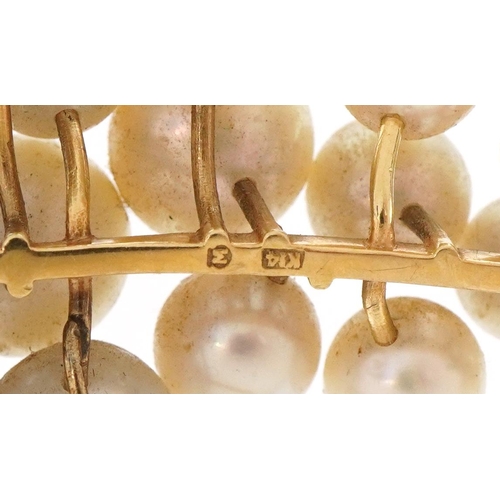 12 - 14ct gold Mikimoto pearl bunch of grapes brooch, 5.5cm high, 14.2g