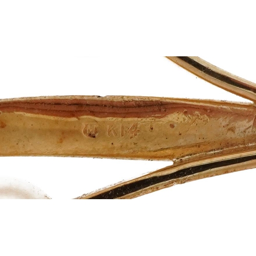 40 - 14ct gold Mikimoto pearl floral brooch, 5.5cm wide, 9.9g