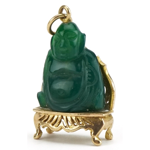 62 - 9ct gold and carved hardstone Chinese Buddha charm, 3cm high, 7.2g