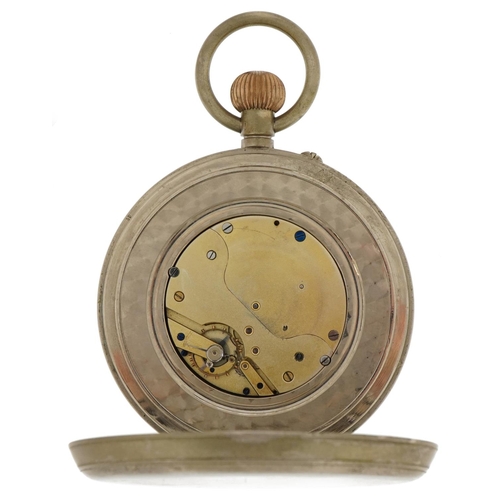 565 - White metal eight day Goliath pocket watch, the enamelled dial inscribed Examined by The Alexander C... 