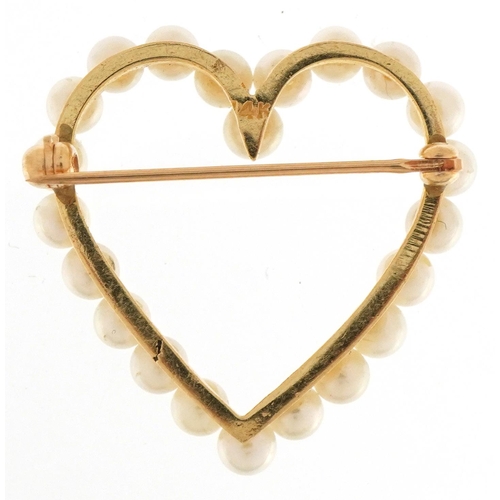57 - 14ct gold pearl love heart brooch, 2.9cm high, 5.3g