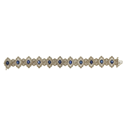 30 - 14ct white gold sapphire and diamond bracelet, 18.5cm in length, 32.8g