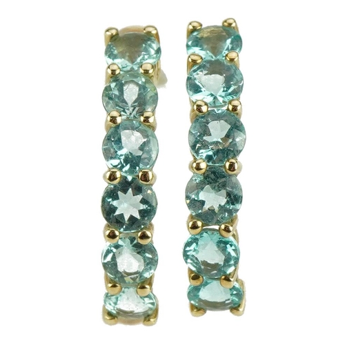 504 - Pair of 9ct gold apatite half hoop earrings with certificate, 2.2cm high, 2.8g