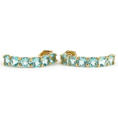 504 - Pair of 9ct gold apatite half hoop earrings with certificate, 2.2cm high, 2.8g