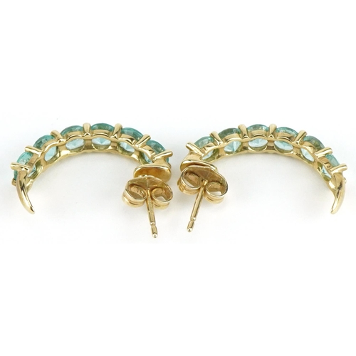 504 - Pair of 9ct gold apatite half hoop earrings with certificate, 2.2cm high, 2.8g