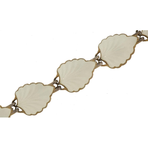 50 - Norwegian 925S sterling silver and white guilloche enamel leaf bracelet, possibly by David Andersen,... 