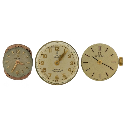 506 - Three ladies wristwatch movements comprising Tudor Royal and Omega, the largest 19mm in diameter