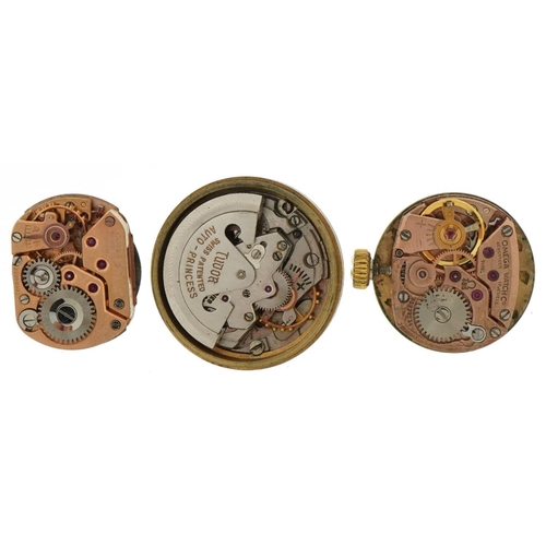 506 - Three ladies wristwatch movements comprising Tudor Royal and Omega, the largest 19mm in diameter