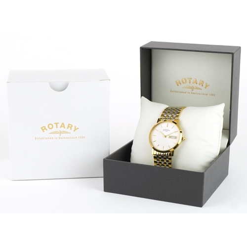 562 - Rotary, gentlemen's Rotary wristwatch with day/date aperture with box and paperwork, 34mm in diamete... 